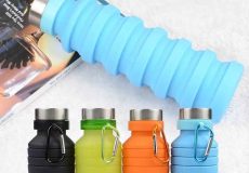 قمقمه سیلیکونی تاشو در رنگ‌ها و اندازه‌های مختلف؛ سبک، جمع‌وجور و ایده‌آل برای ورزش، سفر و استفاده روزمره."